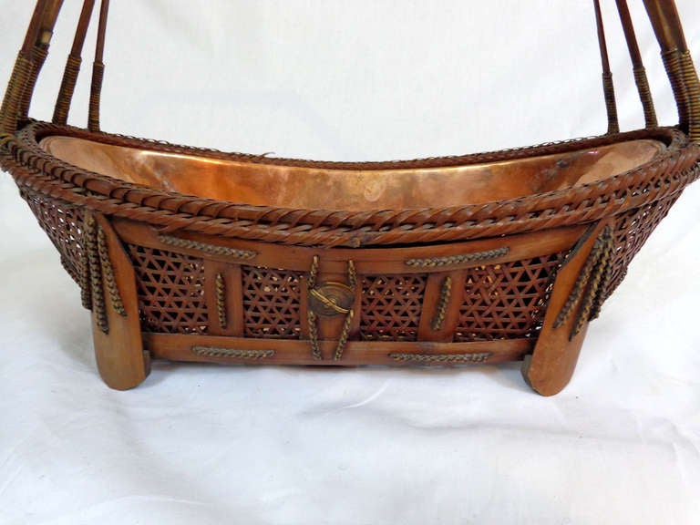 19th C. Japanese Ikebana Basket With Copper Lining For Sale 1
