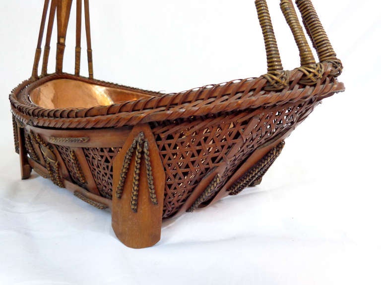 19th C. Japanese Ikebana Basket With Copper Lining For Sale 2