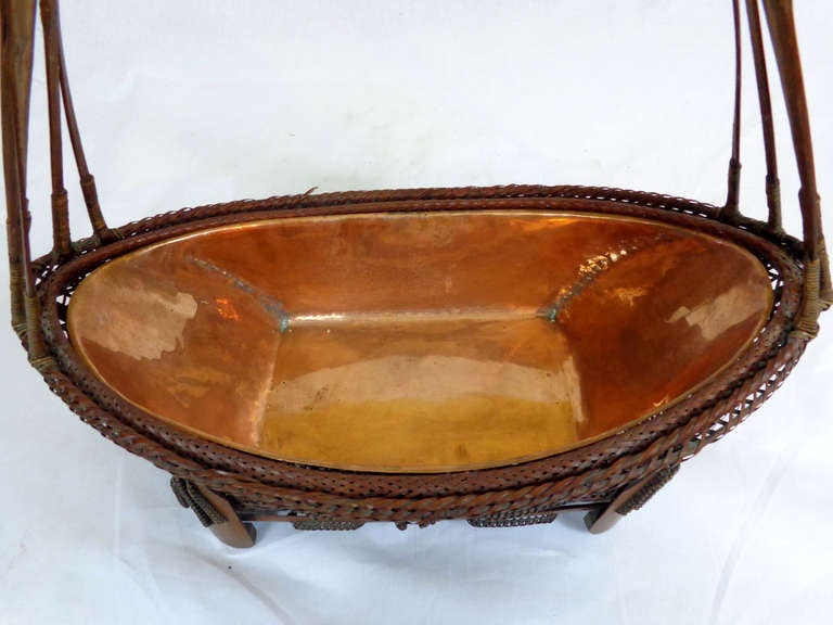 19th C. Japanese Ikebana Basket With Copper Lining For Sale 3