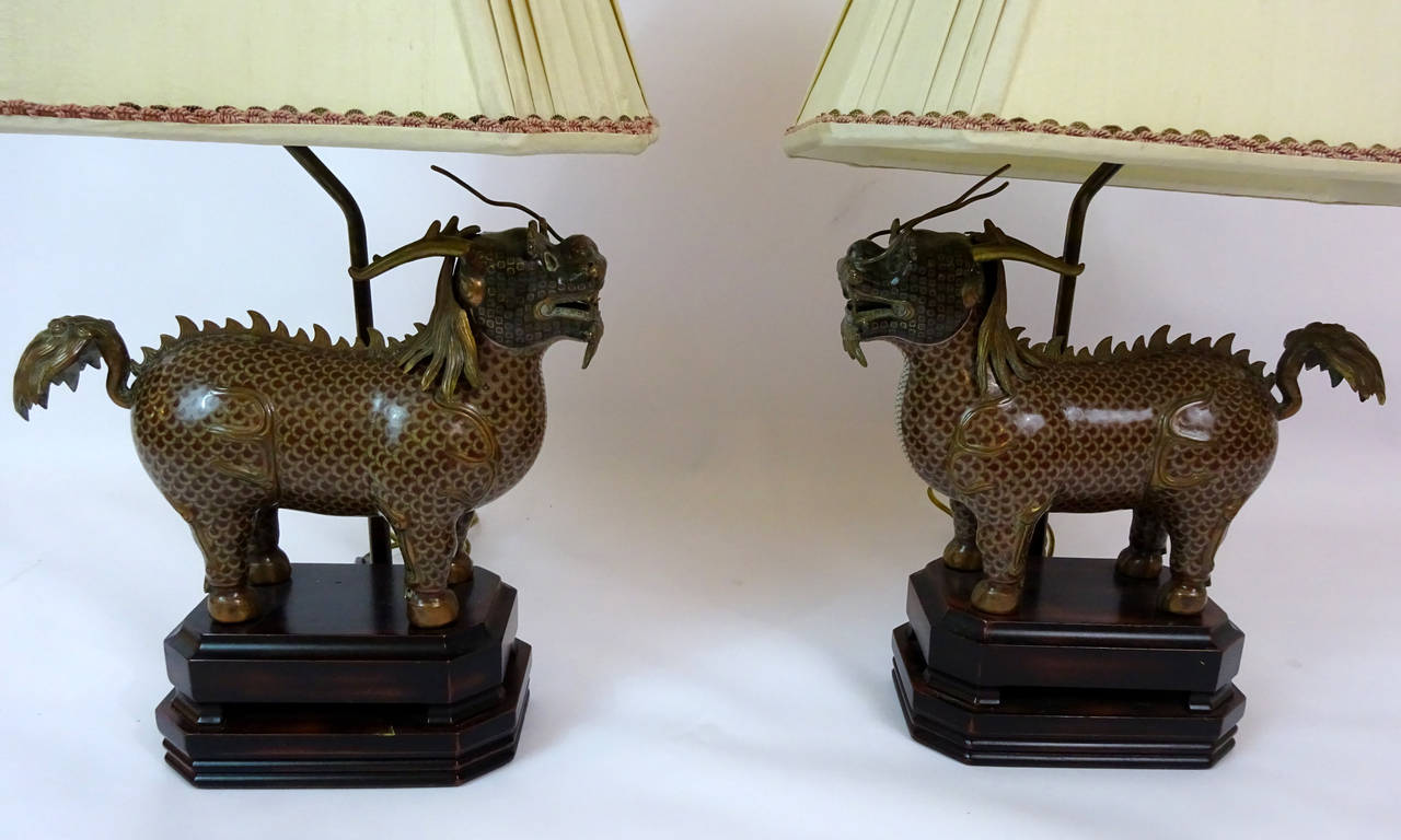 Pair of 20th Century Chinese Foo Dog Figure Lamps