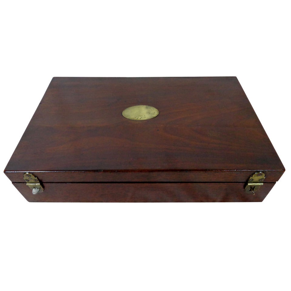 18th c. English Mahogany Box with Bronze Medallion For Sale