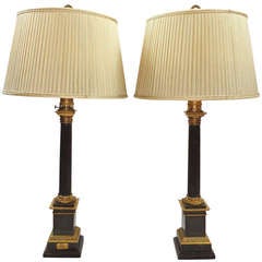 Pair of Charles X Ormolu and Patinated Bronze Lamps