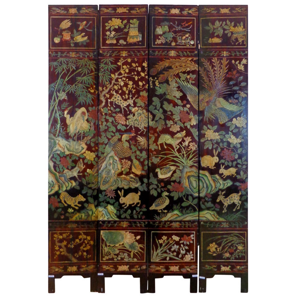 19th Century Chinese Four-Panel Screen For Sale