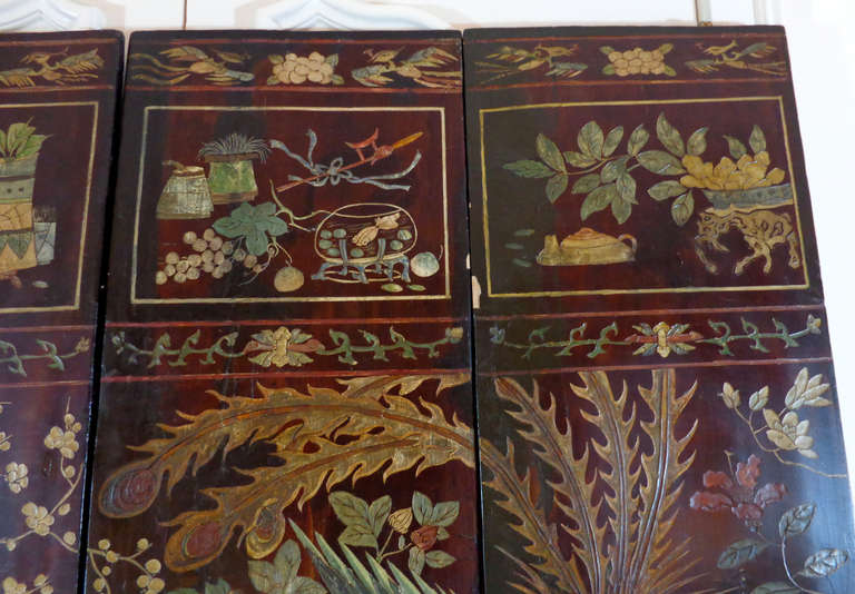 19th Century Chinese Four-Panel Screen In Excellent Condition For Sale In Dallas, TX