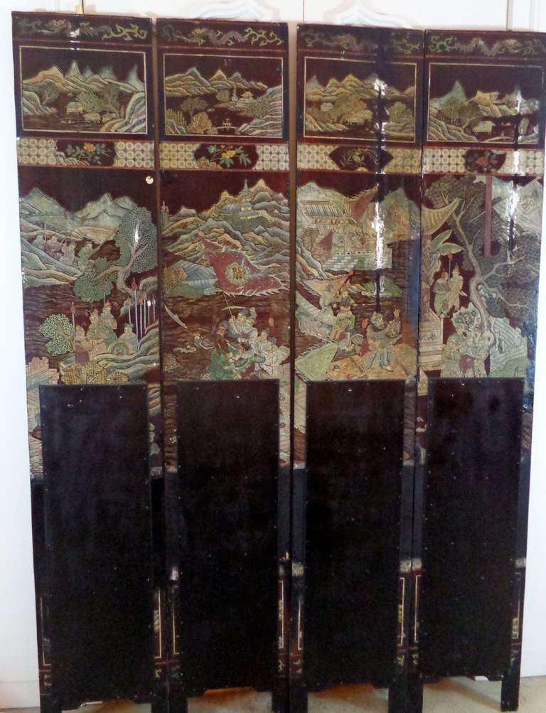 19th Century Chinese Four-Panel Screen For Sale 7
