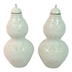 Pair of 20th Century Chinese Blanc De Chine Double Gourd Vases