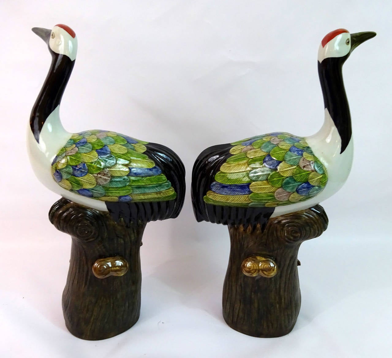 Pair of Early 20th Century Chinese Polychrome Porcelain Storks 5