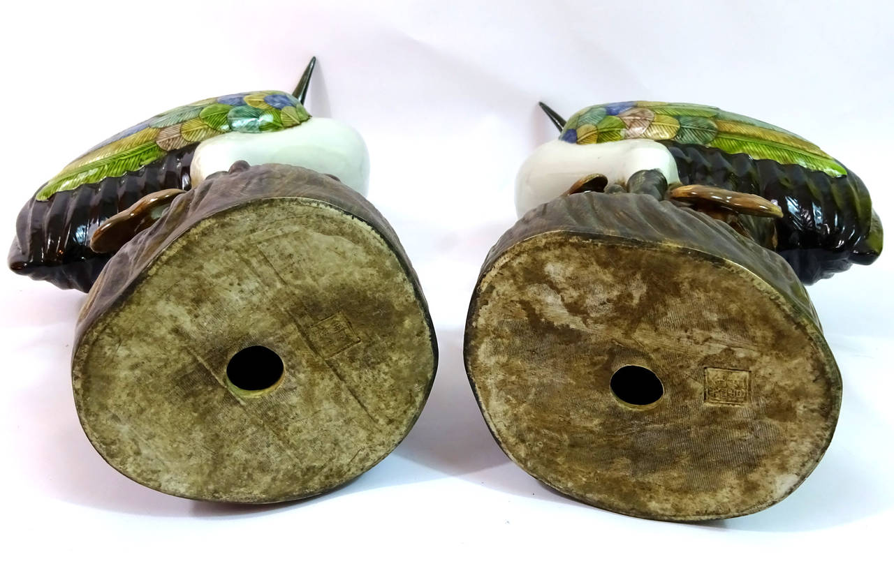 Pair of Early 20th Century Chinese Polychrome Porcelain Storks 7