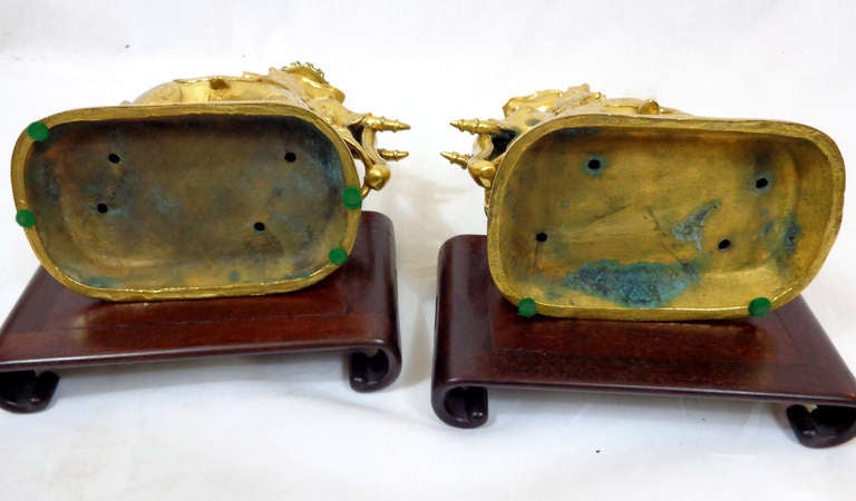 Pair of Bronze Doré Candlesticks on wooden bases 5