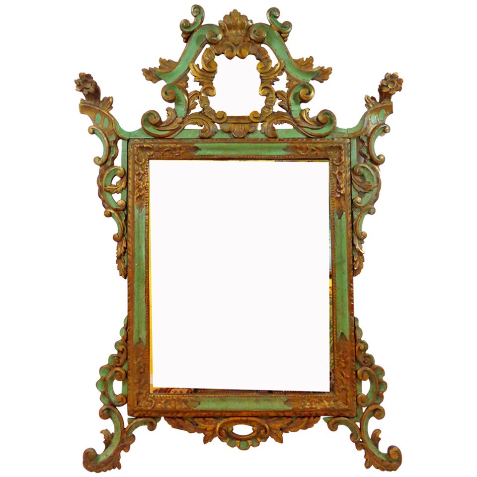 19th Century Italian Rococo Style Painted and Gilt Mirror For Sale