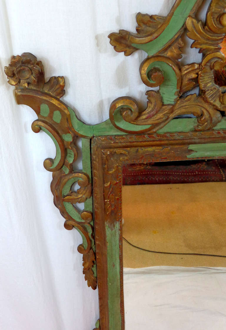 19th Century Italian Rococo Style Painted and Gilt Mirror In Excellent Condition For Sale In Dallas, TX