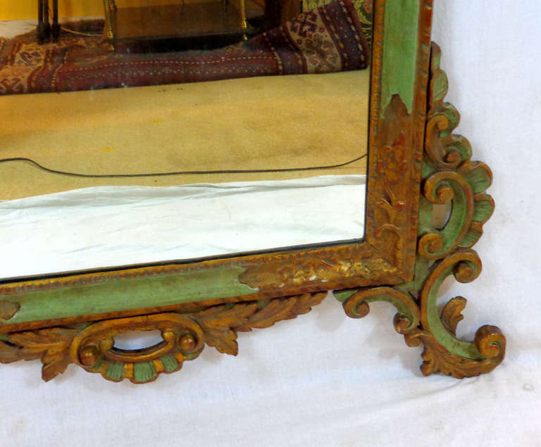 19th Century Italian Rococo Style Painted and Gilt Mirror For Sale 1