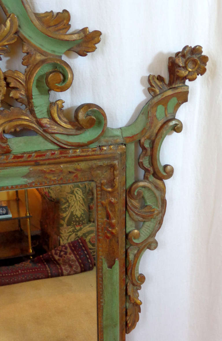 19th Century Italian Rococo Style Painted and Gilt Mirror For Sale 3