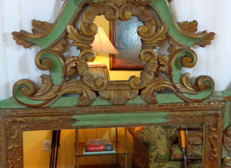 19th Century Italian Rococo Style Painted and Gilt Mirror For Sale 4