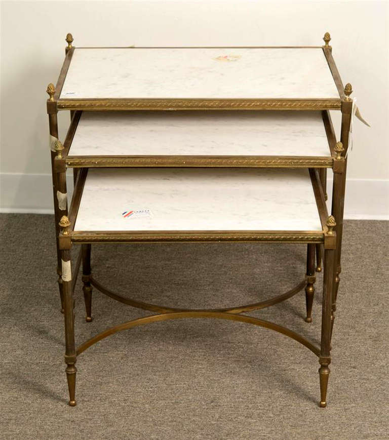 Napoleon III style bronze and marble three piece nesting tables