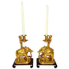 Pair of Bronze Doré Candlesticks on wooden bases