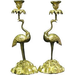 Pair of French Ormolu Crane Candlestsicks