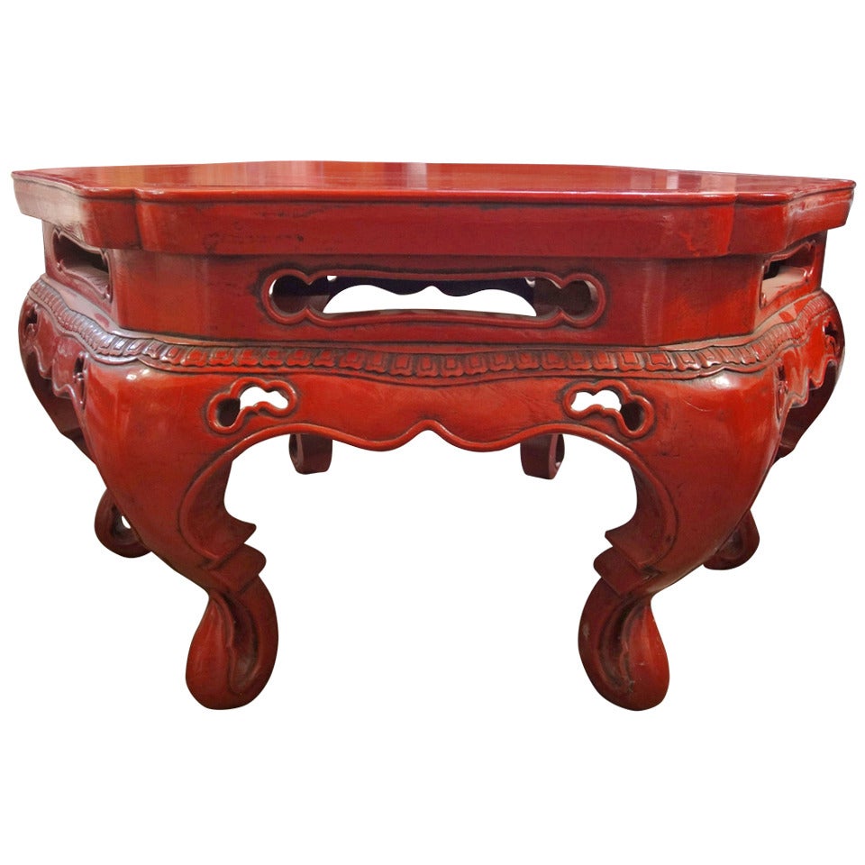 Asian Hexagonal Low Table in Cinnabar Lacquer For Sale