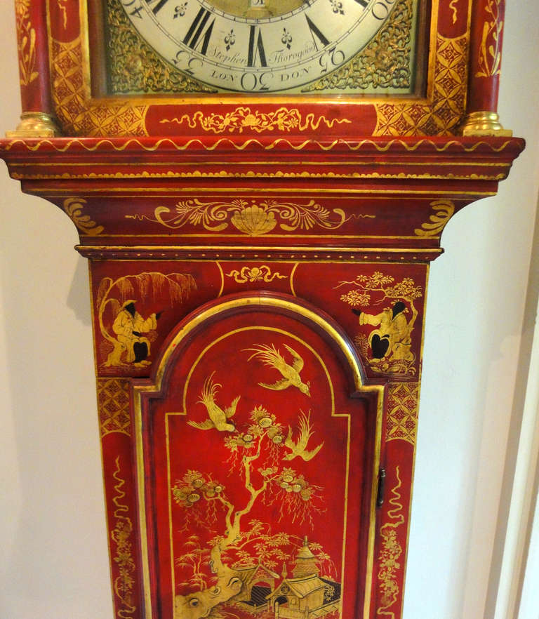 Mid-18th Century George II Scarlet and Gilt, Long-Case Clock In Excellent Condition In Dallas, TX