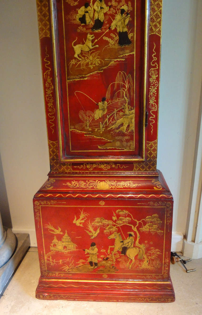 Mid-18th Century George II Scarlet and Gilt, Long-Case Clock 1