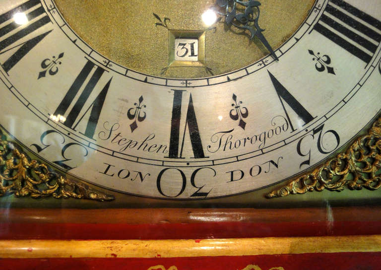 Mid-18th Century George II Scarlet and Gilt, Long-Case Clock 4