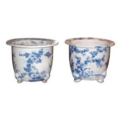 Pair of Blue & White Caché Pots on Feet