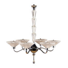 French Vintage Chrome and Glass Chandelier