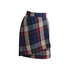 VALENTINO Boutique Plaid Linen Faux Wrap Skirt