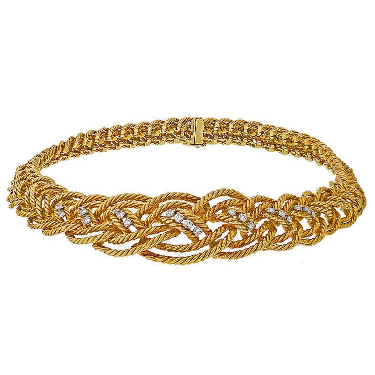Boucheron Diamond Gold Twisted Rope Necklace