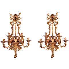 Pair of Large Louis XVI Style Silver on Bronze Sconce