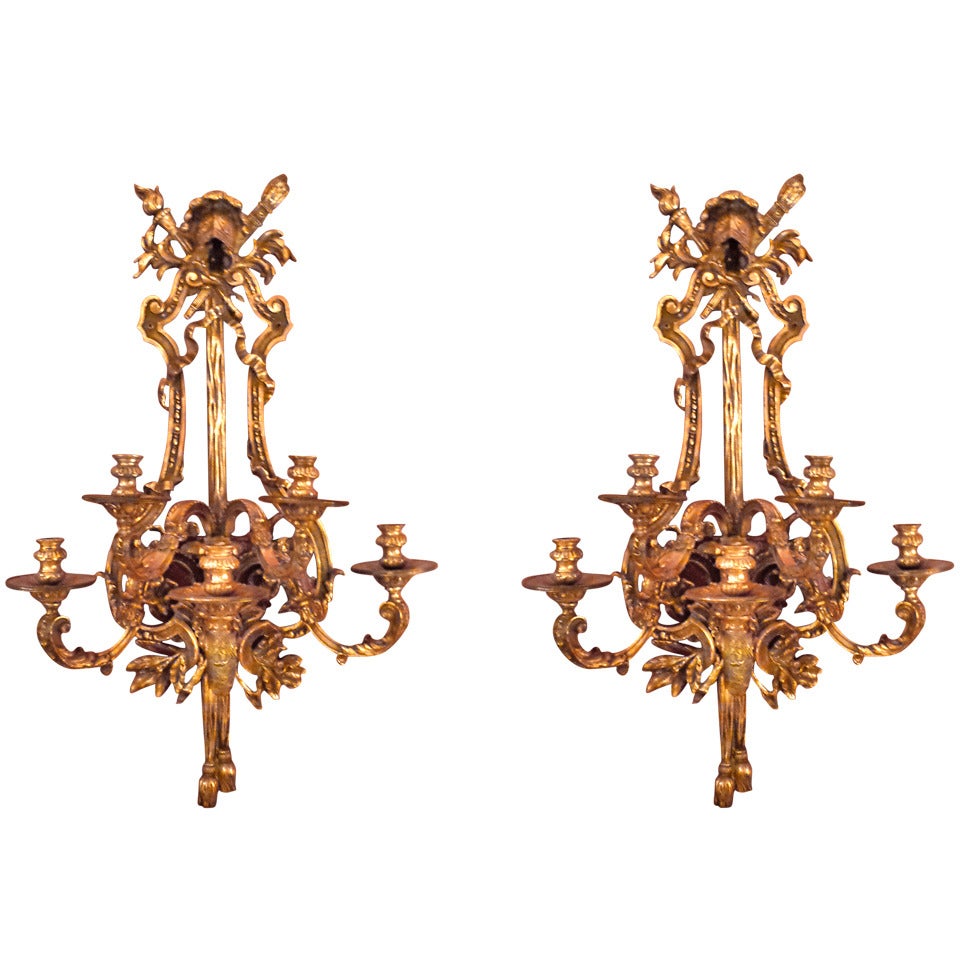 Pair of Large Louis XVI Style Silver on Bronze Sconce