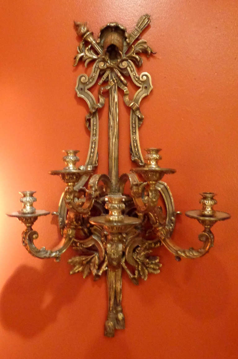 French Pair of Large Louis XVI Style Silver on Bronze Sconce