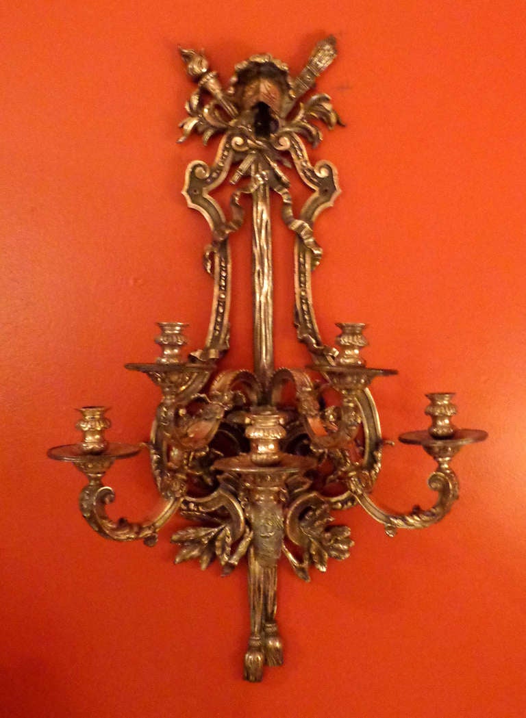 Pair of Large Louis XVI Style Silver on Bronze Sconce In Excellent Condition In Dallas, TX