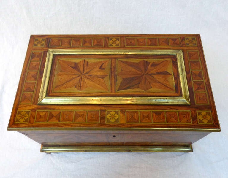French 19th c. Inlaid Box with Star Design and Brass Trim For Sale