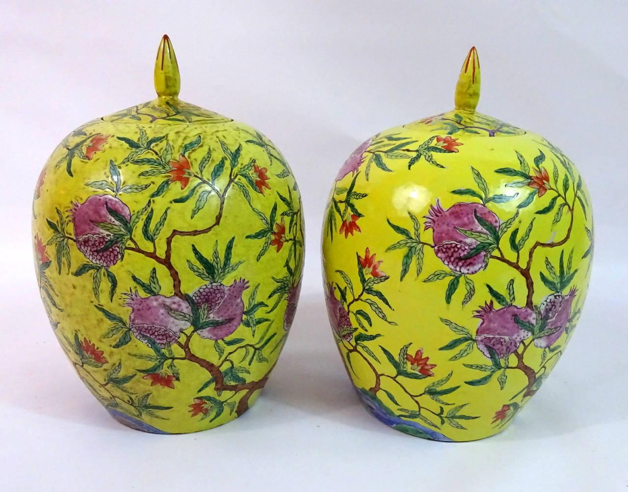 Pair of Early 20th Century Chinese Famille Jaune Covered Vases 2