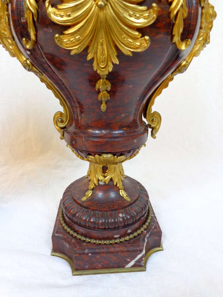 19th Century Pair of Louis XVI Style Marble and Bronze Doré Urns For Sale