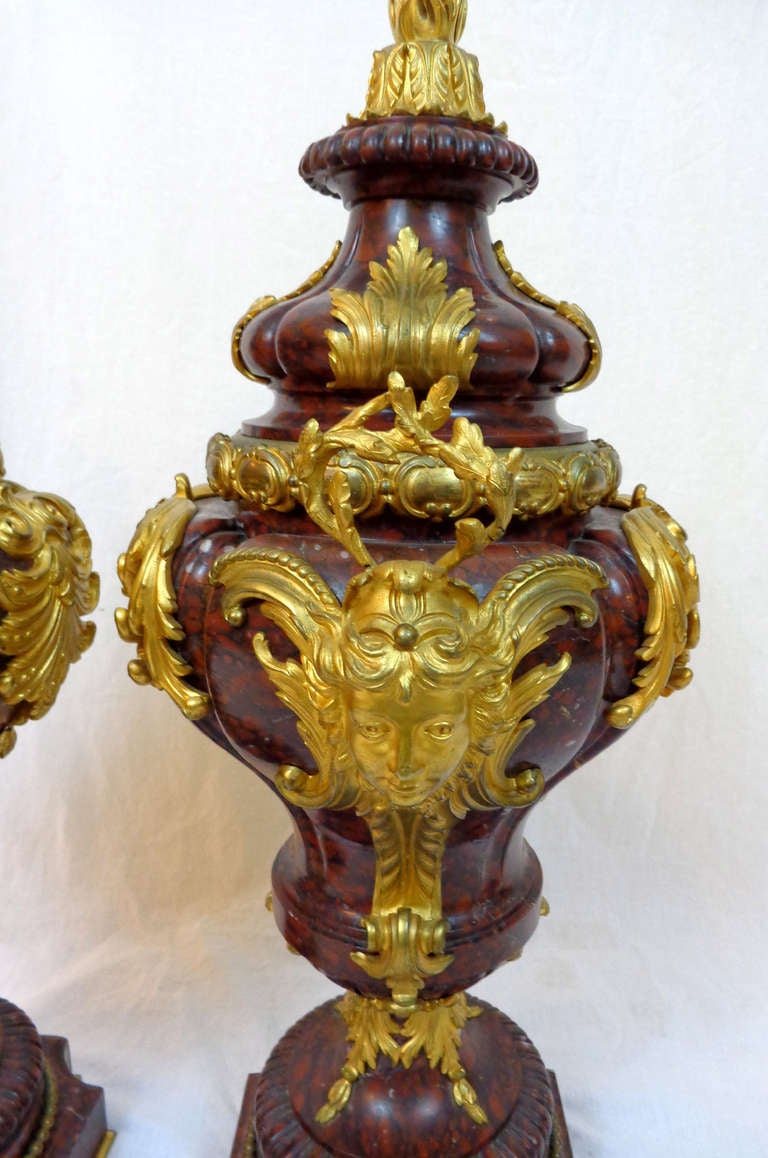 Pair of Louis XVI Style Marble and Bronze Doré Urns For Sale 3