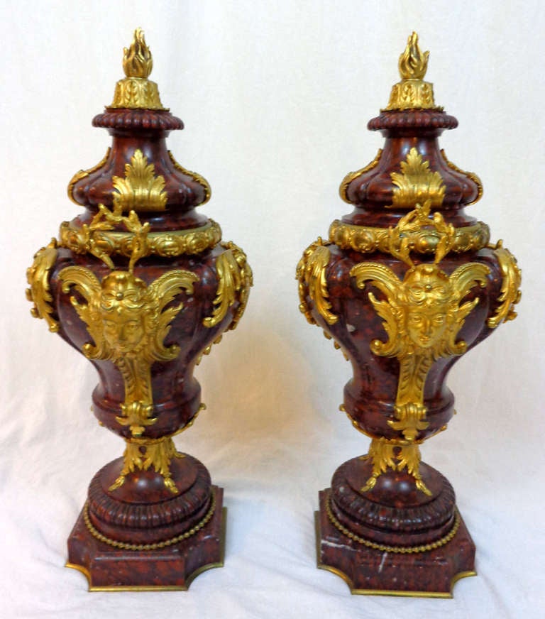 Pair of Louis XVI Style Marble and Bronze Doré Urns For Sale 5