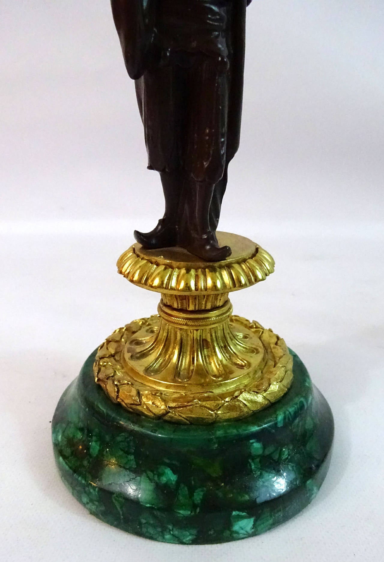 Pair of Late 19th c. French Bronze Ormolu and Malachite Candlesticks 1