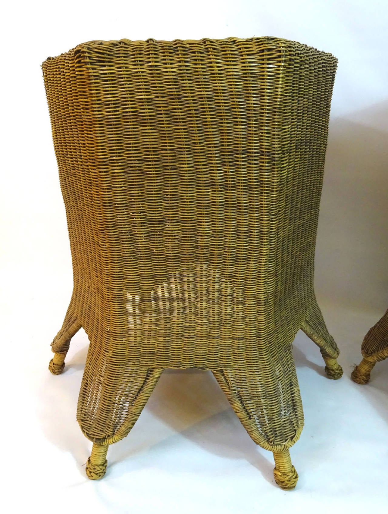 Asian Pair of 20th Century Handwoven Wicker Hexagonal Side Tables For Sale
