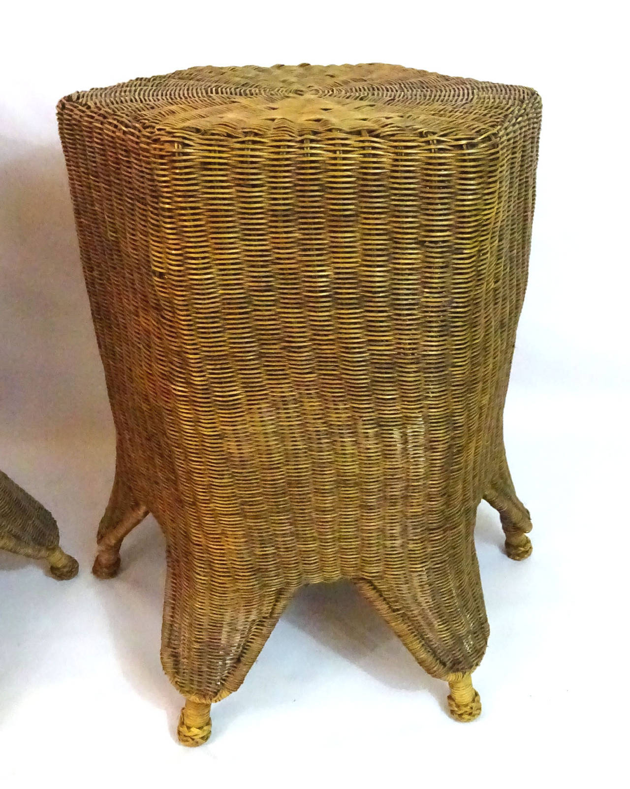 Pair of 20th Century Handwoven Wicker Hexagonal Side Tables In Good Condition For Sale In Dallas, TX