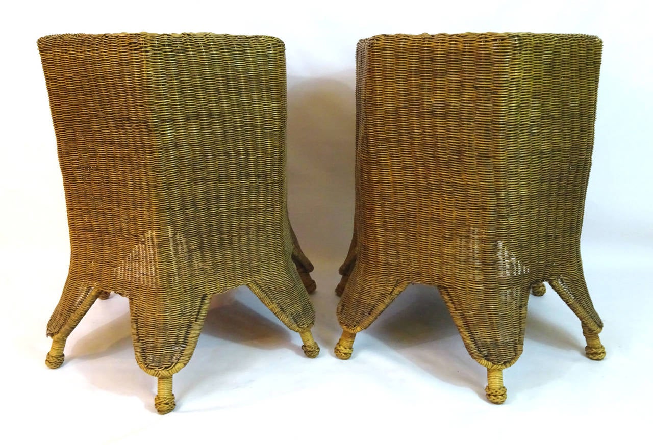 Pair of 20th Century Handwoven Wicker Hexagonal Side Tables For Sale 4