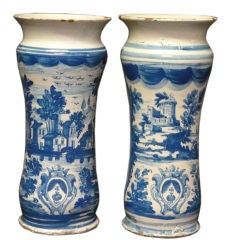 Pair of Blue & White Spanish -Delft Vases