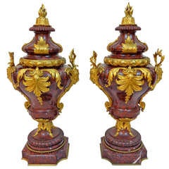 Pair of Louis XVI Style Marble and Bronze Doré Urns