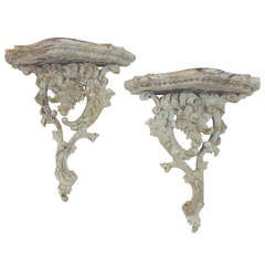 Pair of 20th c. Well-carved Pierced Painted Italian Wall Brackets