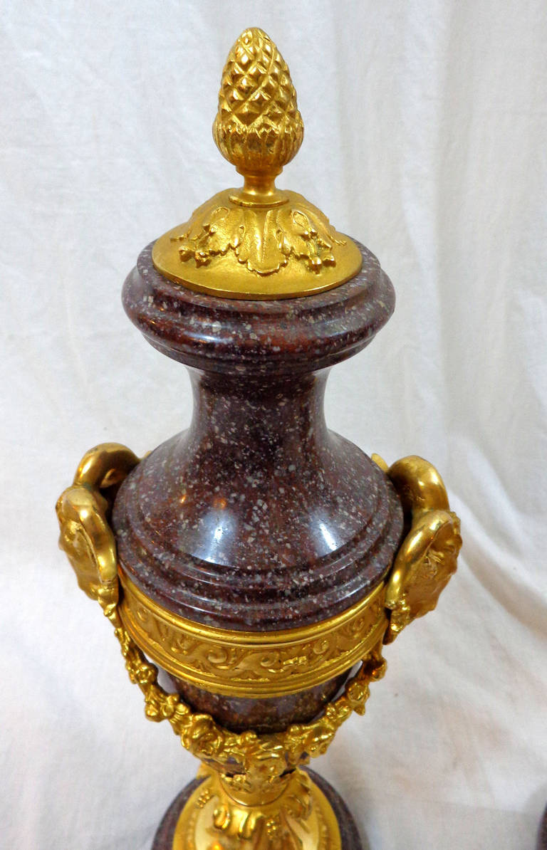 Pair of 19th Century French Marble and Bronze Doré Urns In Excellent Condition For Sale In Dallas, TX