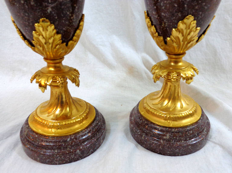 Pair of 19th Century French Marble and Bronze Doré Urns For Sale 7