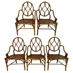Set of Six Late 20th Century Faux Bamboo Low-Arm Chairs 1