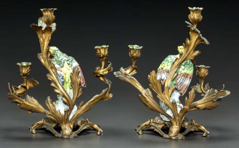 Pair of 20th c. Gilt Bronze and Porcelain Candelabra In Excellent Condition For Sale In Dallas, TX