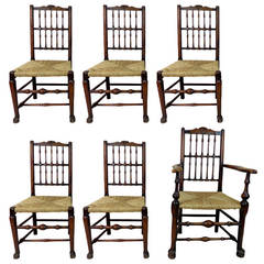 18th c. Harlequin Set of Six Early Georgian Ash Spindleback Chairs